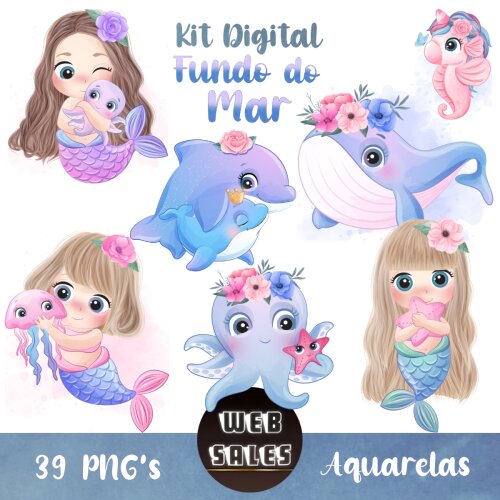 Kit Digital Fundo do Mar - Aquarela
