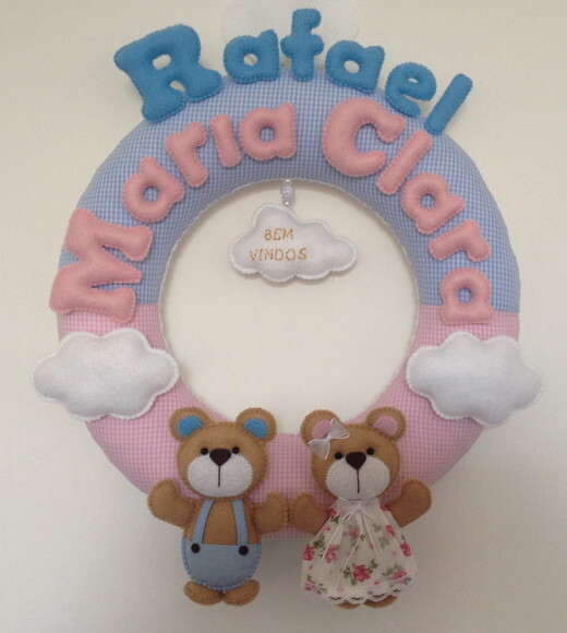 Guirlanda Porta Maternidade Gêmeos - Rafael e Maria Clara