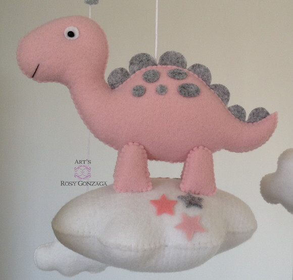 Móbile de Berço Musical Dinossauro Rosa