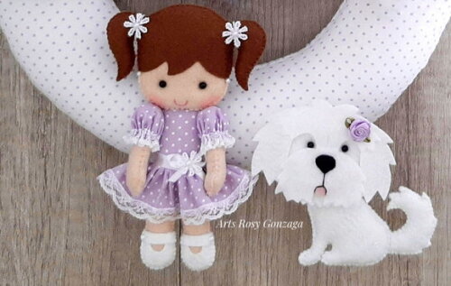 Guirlanda  Porta Maternidade Menina e Cachorro Shih Tzu - Beatriz