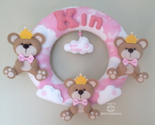 Guirlanda Porta Maternidade Ursinhas Princesa em Feltro - Kin