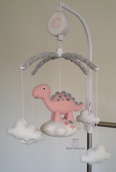 Móbile de Berço Musical Dinossauro Rosa