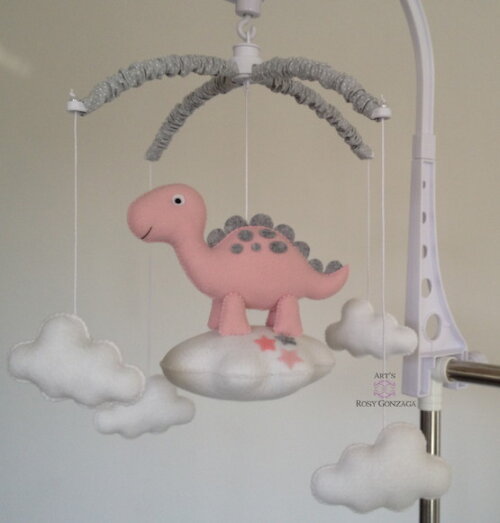 Móbile de Berço Musical Dinossauro Rosa
