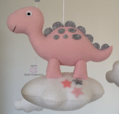 Móbile de Berço Musical Dinossauro Rosa