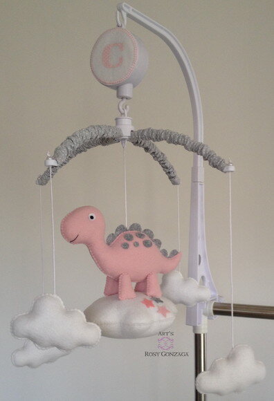 Móbile de Berço Musical Dinossauro Rosa