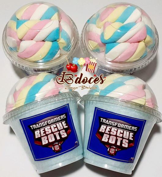 Algodão Doce c/ Marshmellow Personalizado c/ Adesivo no Tema
