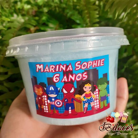 Algodão Doce no Pote Personalizado com 2 Adesivos no Tema
