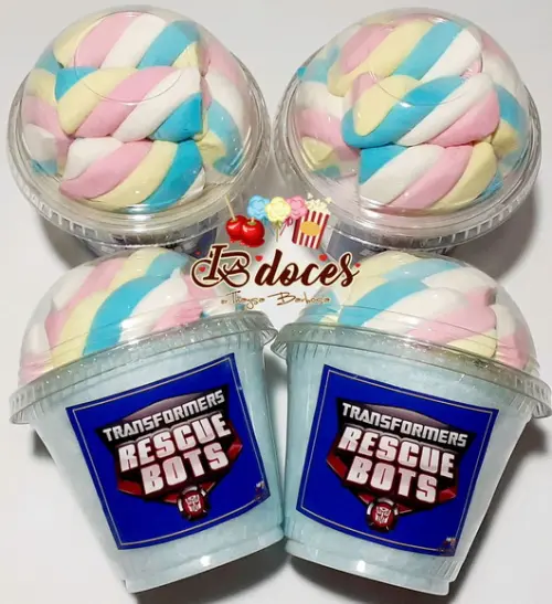 Algodão Doce c/ Marshmellow Personalizado c/ Adesivo no Tema
