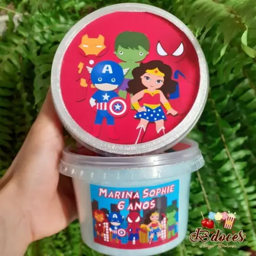 Algodão Doce no Pote Personalizado com 2 Adesivos no Tema