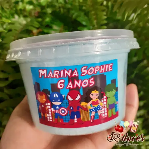 Algodão Doce no Pote Personalizado com 2 Adesivos no Tema