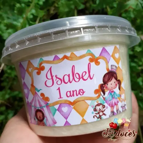 Algodão Doce no Pote Personalizado com Adesivo no Tema.