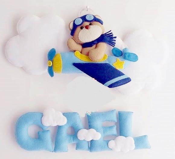 ENFEITE DE PORTA MATERNIDADE URSINHO AVIADOR Azul e Amarelo