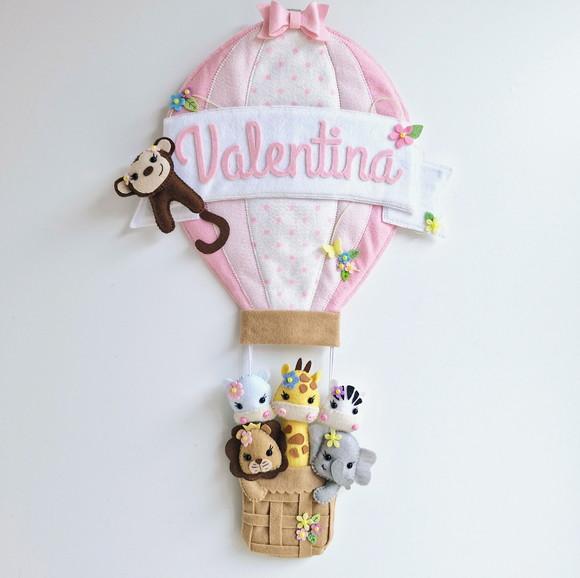 Enfeite Porta Maternidade Balão Safari Menina - Rosa