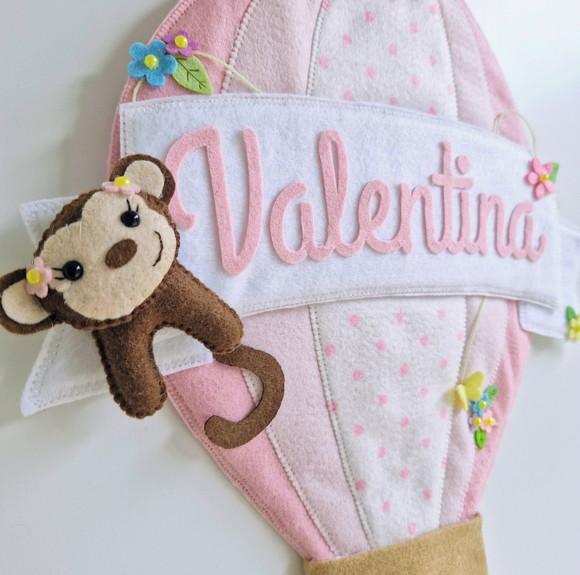Enfeite Porta Maternidade Balão Safari Menina - Rosa