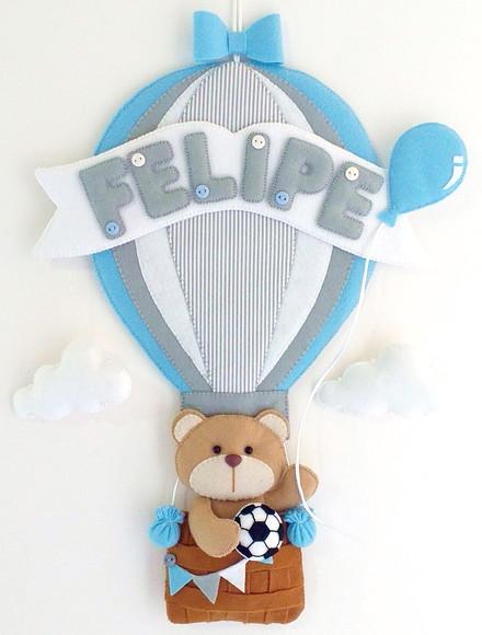 Enfeite Porta Maternidade Urso Baloeiro - Azul Cinza