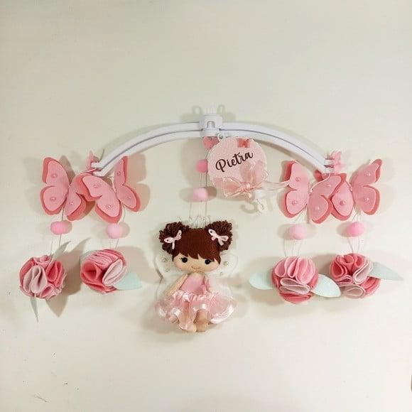 Mobile de Berço Boneca de Feltro - Borboletas