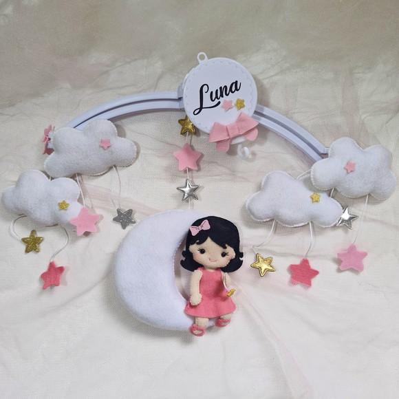 Mobile de Berço Chuva de Amor Lua Estrela-boneca em Feltro