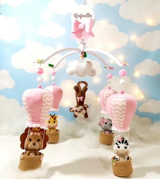 Mobile de Berço Safari e Balão - Rosa Chevron