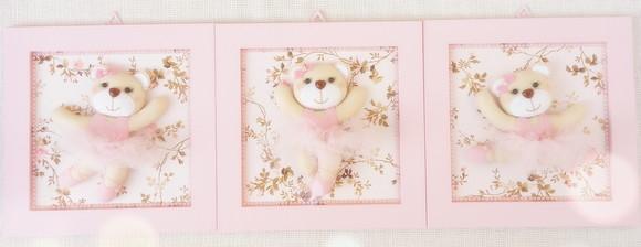 Quadros Ursa Bailarina  cor rosa quarto de bebê