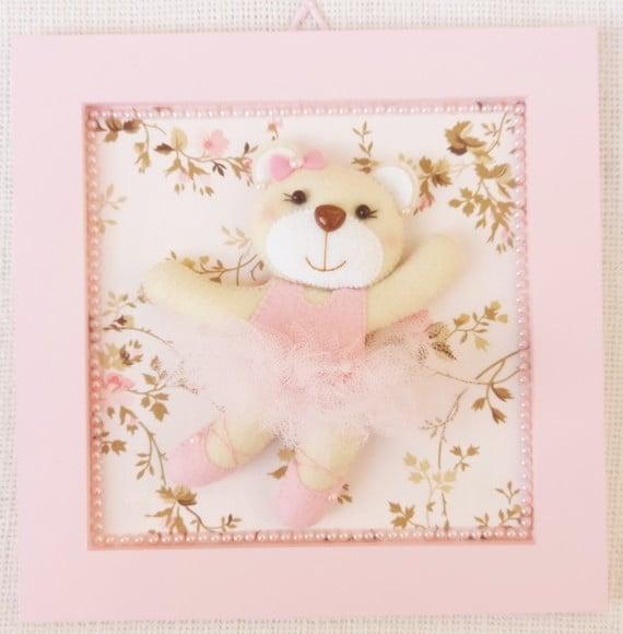 Quadros Ursa Bailarina  cor rosa quarto de bebê