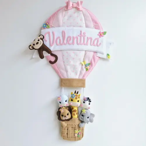 Enfeite Porta Maternidade Balão Safari Menina - Rosa