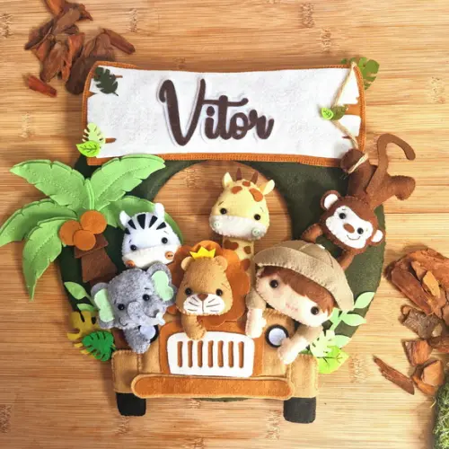 Guirlanda Porta Maternidade Safari Jipe - Verde Musgo