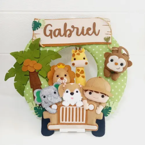 Guirlanda Porta Maternidade Safari Jipe e Cachorrinho