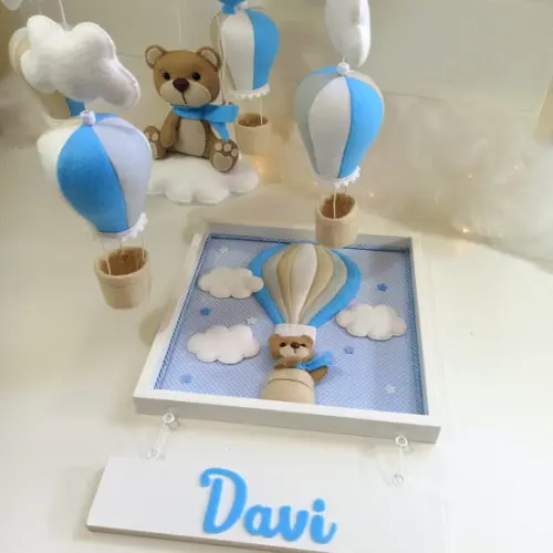Kit Mobile de Berço+enfeite Porta Maternidade Urso Baloeiro