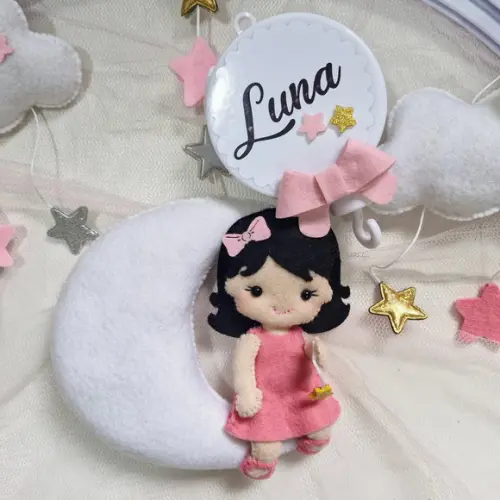 Mobile de Berço Chuva de Amor Lua Estrela-boneca em Feltro