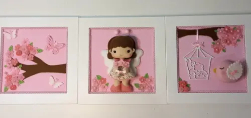 Quadro Boneca de Feltro Borboleta e Inicial