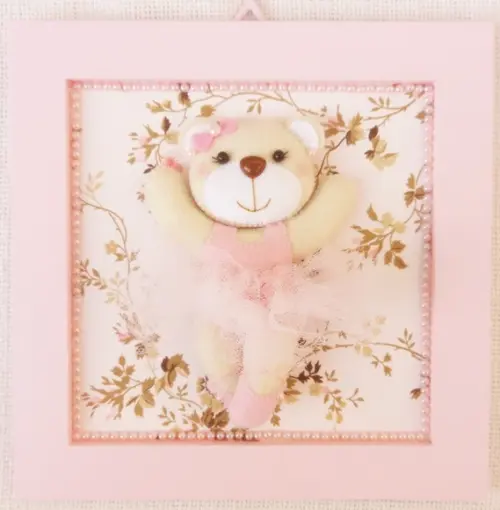Quadros Ursa Bailarina  cor rosa quarto de bebê