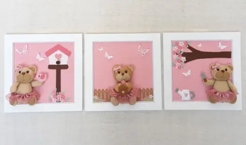 Quadros Decorativos Ursinhas no Jardim