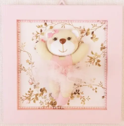 Quadros Ursa Bailarina  cor rosa quarto de bebê