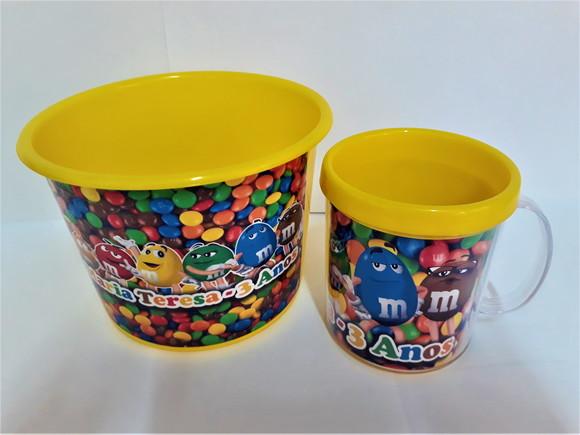 Caneca e Balde de Pipoca - M&m's
