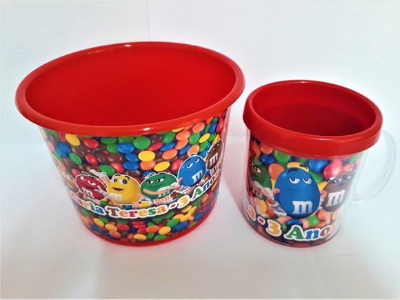 Caneca e Balde de Pipoca - M&m's