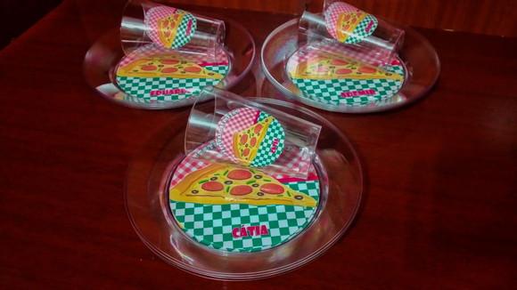 Kit Copo e Pratinho Acrílico - Pizza