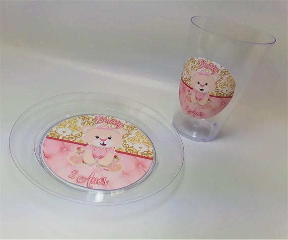 Kit Copo e Pratinho Acrílico - Ursinha Princesa