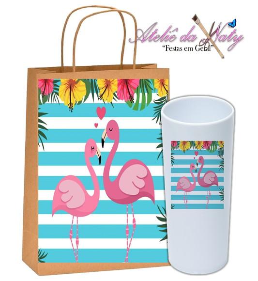 Kit Sacolinha Kraft + Long Drink - Flamingos