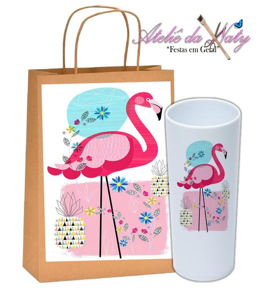 Kit Sacolinha Kraft + Long Drink - Flamingos