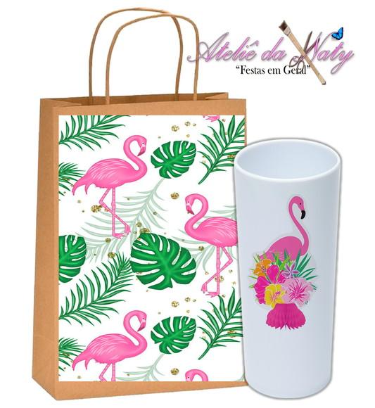 Kit Sacolinha Kraft + Long Drink - Flamingos
