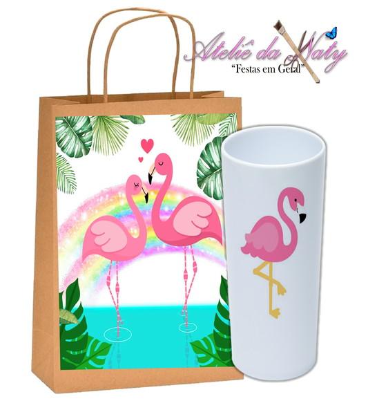 Kit Sacolinha Kraft + Long Drink - Flamingos