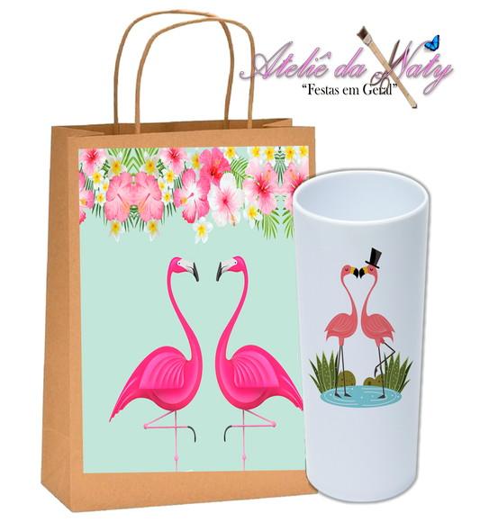 Kit Sacolinha Kraft + Long Drink - Flamingos