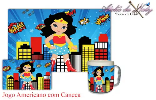 Jogo Americano com caneca - Mulher Maravilha