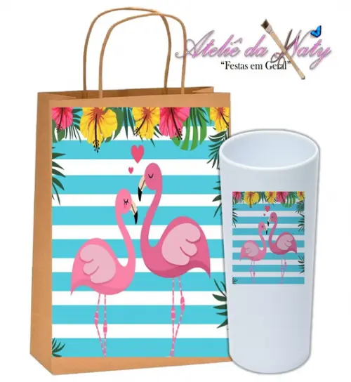Kit Sacolinha Kraft + Long Drink - Flamingos