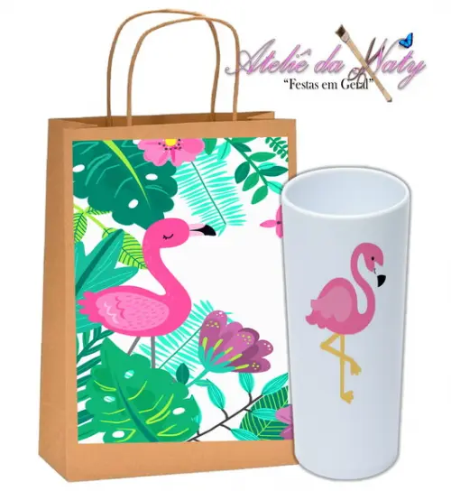 Kit Sacolinha Kraft + Long Drink - Flamingos