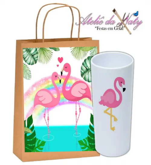 Kit Sacolinha Kraft + Long Drink - Flamingos