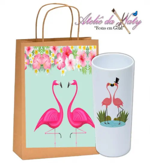 Kit Sacolinha Kraft + Long Drink - Flamingos