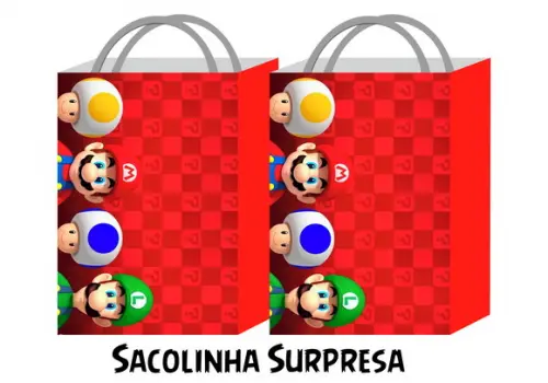 Sacolinha - Mario Bros 25 Altura, 14 Largura e 5cm