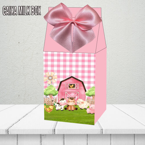 kit caixinhas milk   fazendinha rosa  15 unidades