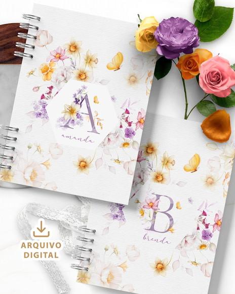 26 Capas Alfabeto de a a Z e Miolo Pautado Floral Encanto